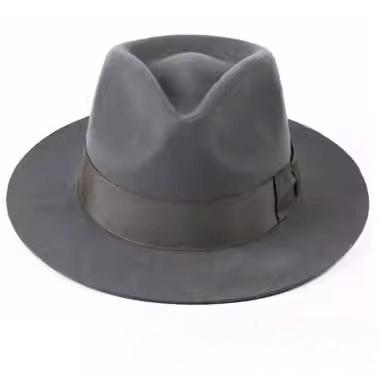 XL Large Size 61cm Man 100% Wool Fedoras British Retro Wide Brim Gentleman Wool Felt Hats Big Head High Quality Jazz Hat Unisex S 54-56cm серый