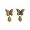 Vintage Retro Distressed Butterfly Stud Earrings - Chinese Style Stone Pendant Jewelry