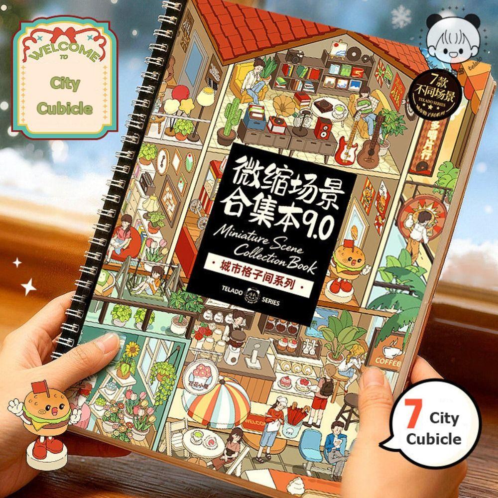 Die-cut Miniature Scene Collection Book DIY Decompression DIY Cabin Scene Toy Visual Stacking Game Stickers Collection Book