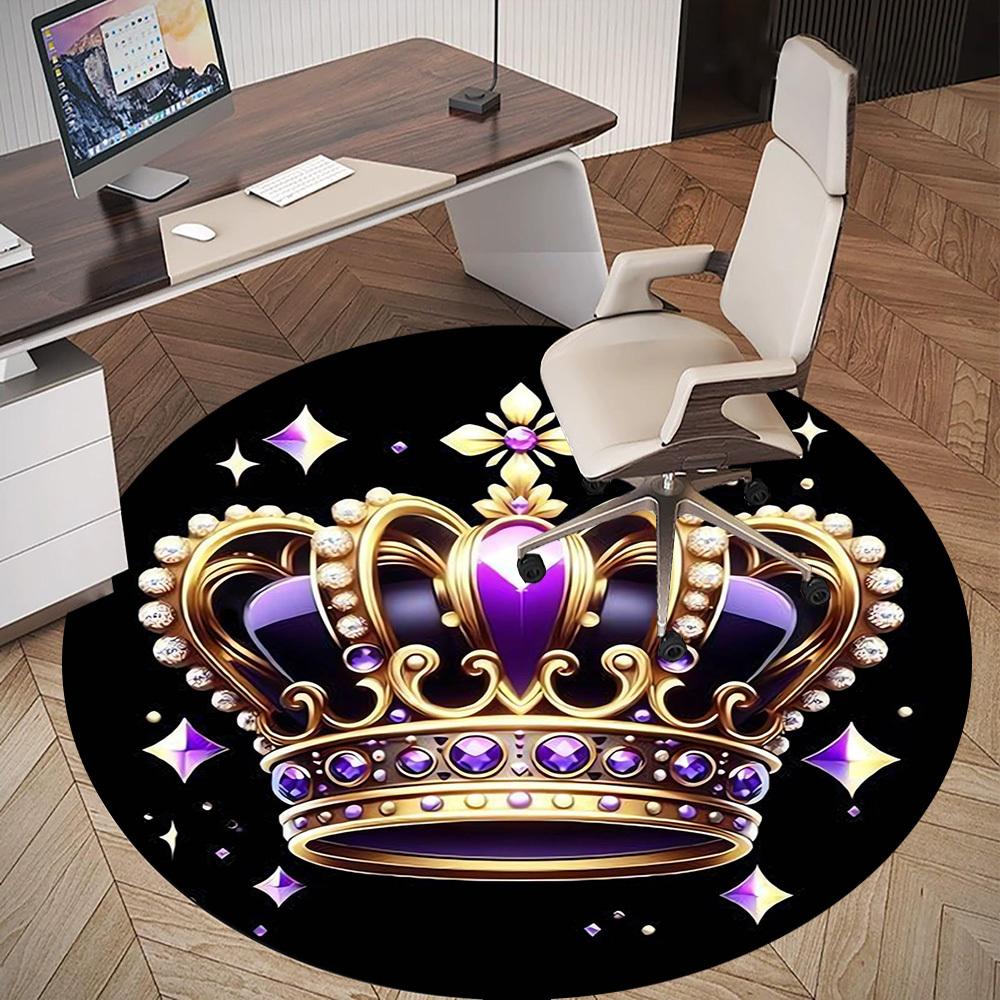 1pc Crown Jewels Round Chair mat Area Rug - Non-Slip, Floor Mat for Office, Bedroom, and Indoor Decor -1002213