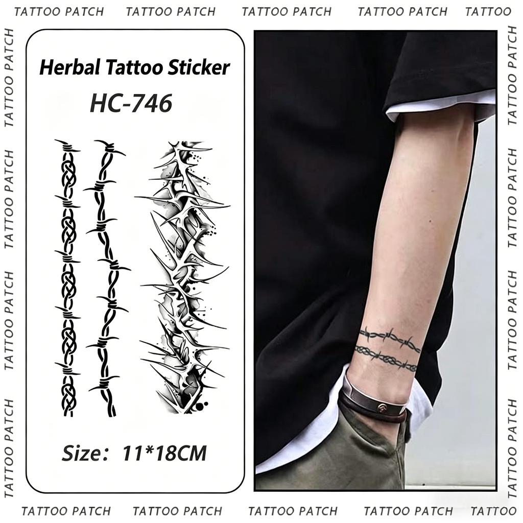 Herbal Temporary Tattoo, Thorn Armband Waterproof Design, Long-Lasting Juice Tattoo for Men Women, Non-Permanent