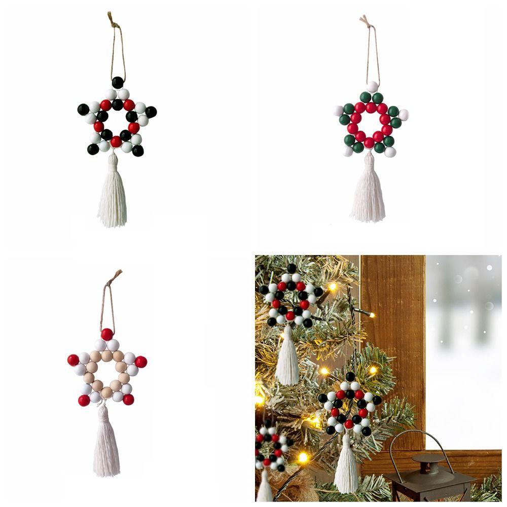 

Wood Bead Christmas Wood Beads Pendant Star Shape Wooden Beads String Christmas Decor