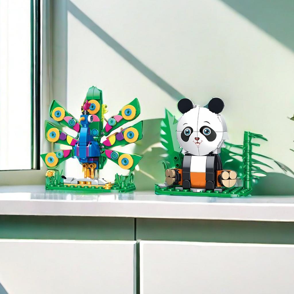 Non-Toxic 161+Pcs Random One Animal Building Blocks Toys Model Lion Panda Peacock Owl Animal Assemble Bricks Toy Sets Ornament Gifts