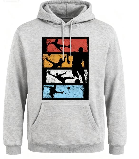 New Soccer Player Silhouette Hoodie Retro Sports Graphic Sweatshirt Dynamic Action Print Athletic Style Top 3XL