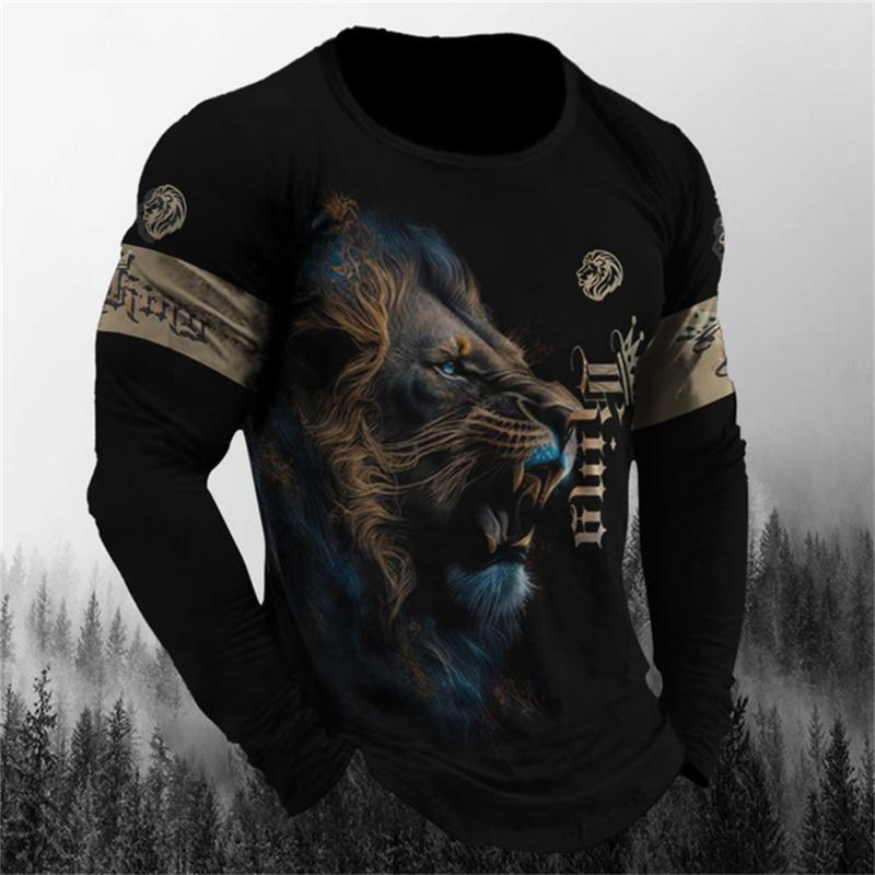 Camiseta de Manga Larga Retro para Hombre Camisa con Estampado de Animales Ropa con Patrón de Animales Ropa Urbana Top de Manga Talla Grande para Hombre XS-5XL