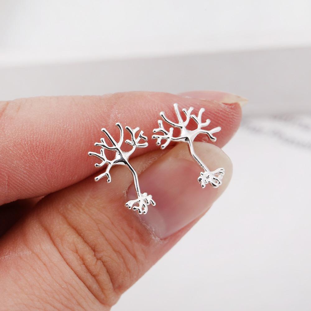 Oly2u Neuron Earrings for Women Anatomy Neuron Stud Earrings Life Tree Biology gift for men girl