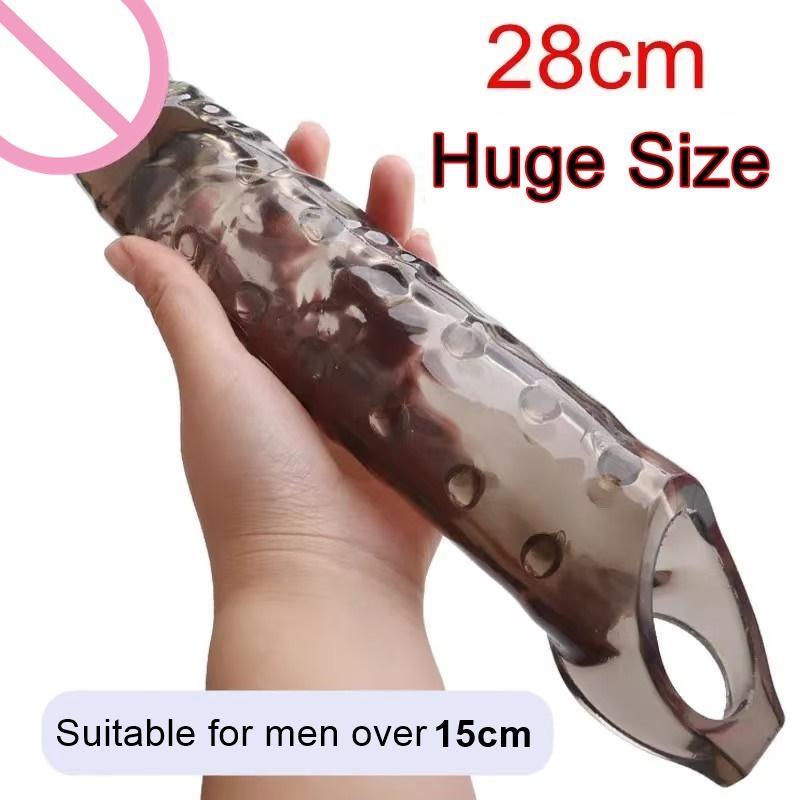 FXINBA 24/28cm Realistic Penis Sleeve Extender Huge Cock Enlargement Sex Toy For Men Delay Reusable