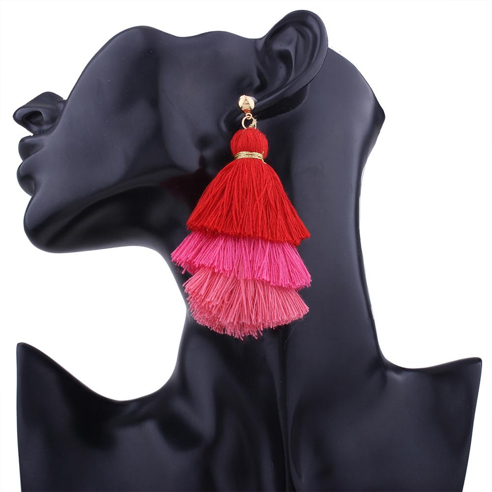Bohemian Multilayer Tassel Earrings 3 Layered Colorful Fringe Dangle Drop Earrings Women Jewelry