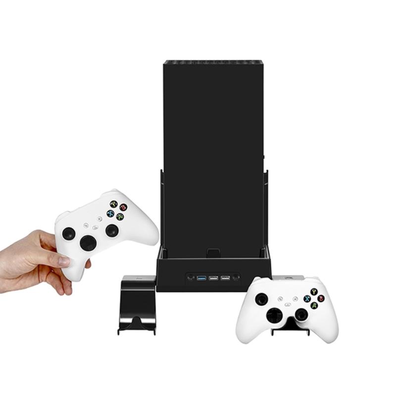 Wall Mount Bracket Kit for XB Series X Host Ventilation Cooler Fan Base with Two Controller Holders & 1x Headphone Rack