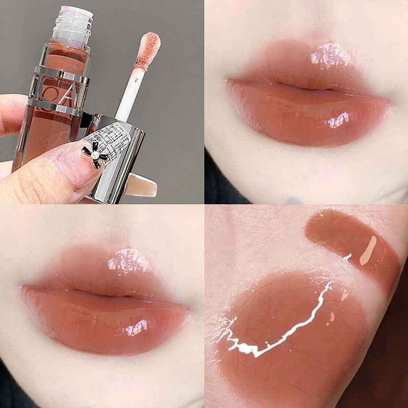 Peach Pink Moisturizing Lip Gloss with Fine Shimmer Long-Lasting Non-Stick Jelly Lip Plumping Korean Makeup