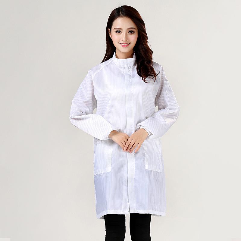 Anti-static Striped Blue & White Long Sleeve Cleanroom Gown with Stand-up Collar and Zipper
