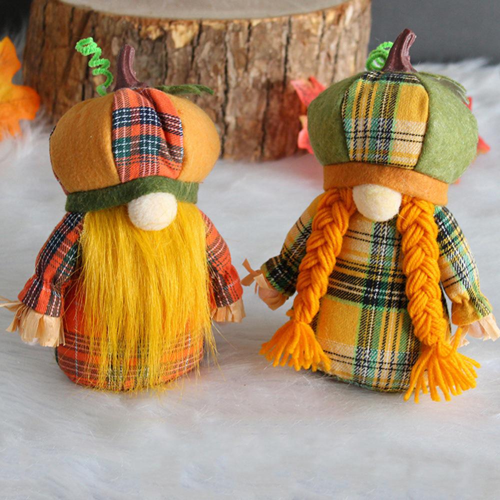 Thanksgiving Faceless Doll with Pumpkin Hat - Harvest Festival Rudolph Window Ornament