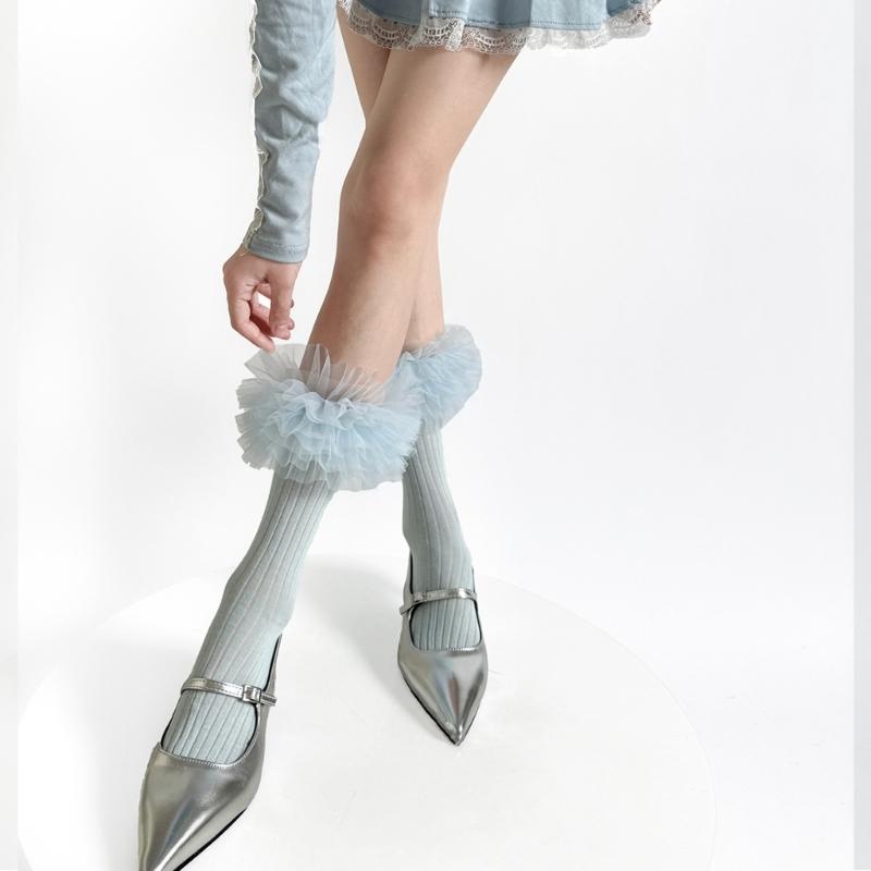 Women Ankle Dress Socks Sweet Ruffle Frilly Crew Socks Ballet Style Calf Socks Princesses Socks Cotton Bootie Socks