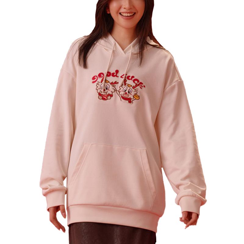 Anta Dragon Year Series Good Things Happen Letter Cartoon Anime Print Hooded Pullover Long Sleeve Sweatshirt Unisex sweatshirt White 952418721-1