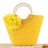 Borsa Fatta a Mano in Paglia di Grano con Manico in Rattan - Versatile, alla Moda Borsa da Spiaggia da Donna