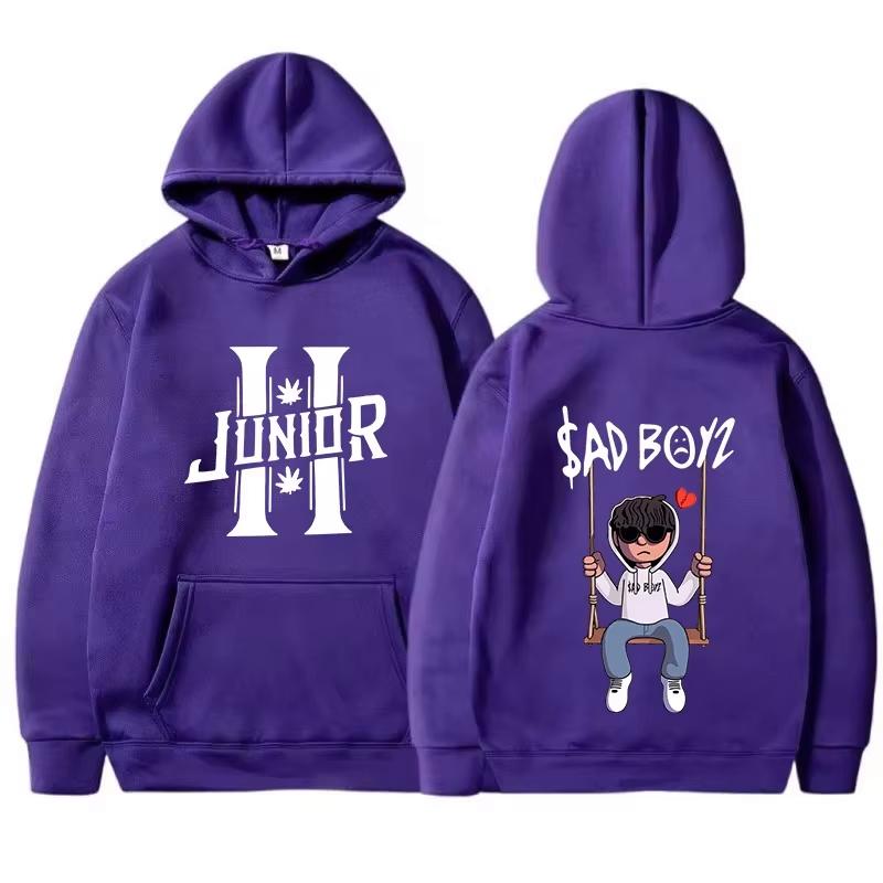Interesting boy swinging logo printed hoodie