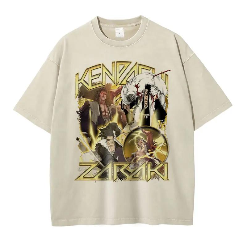 

Anime BBleach Tshirt Oversized Vintage Washed Zaraki Kenpachi T Shirts Streetwear Short Sleeve Manga Rukia Grimmjow Tops Tees S