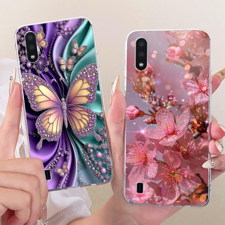 For Samsung Galaxy A01 Case SM-A015F Luxury Butterfly Tree Painted Cover Soft Silicone Case For Samsung A01 M 01 Galaxy M01 Bags