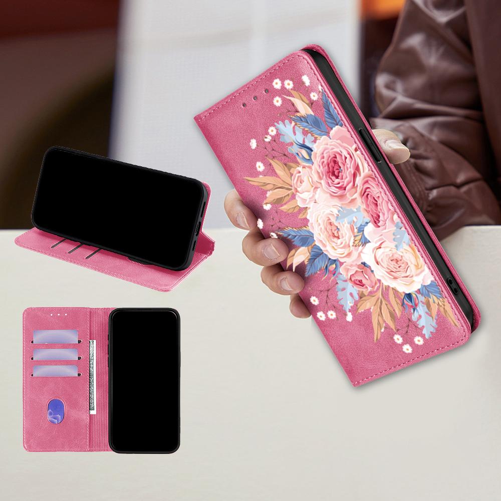 Flower Pattern Magnetic Leather Flip Wallet Case for iPhone 17 Pro Max 16 15 14 13 12 11 Pro Max 16 Plus Air Card Slots Holster