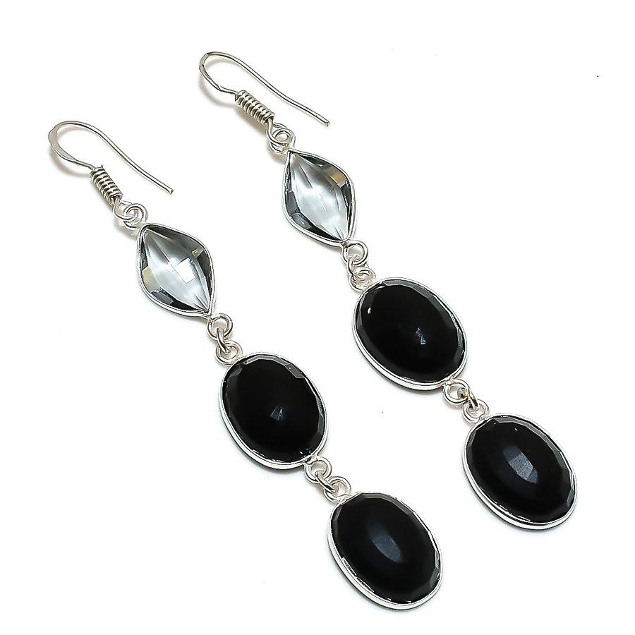 

Серьги ручной работы из стерлингового серебра 925 пробы с натуральной черной шпинелью 3,15 дюйма r3O86