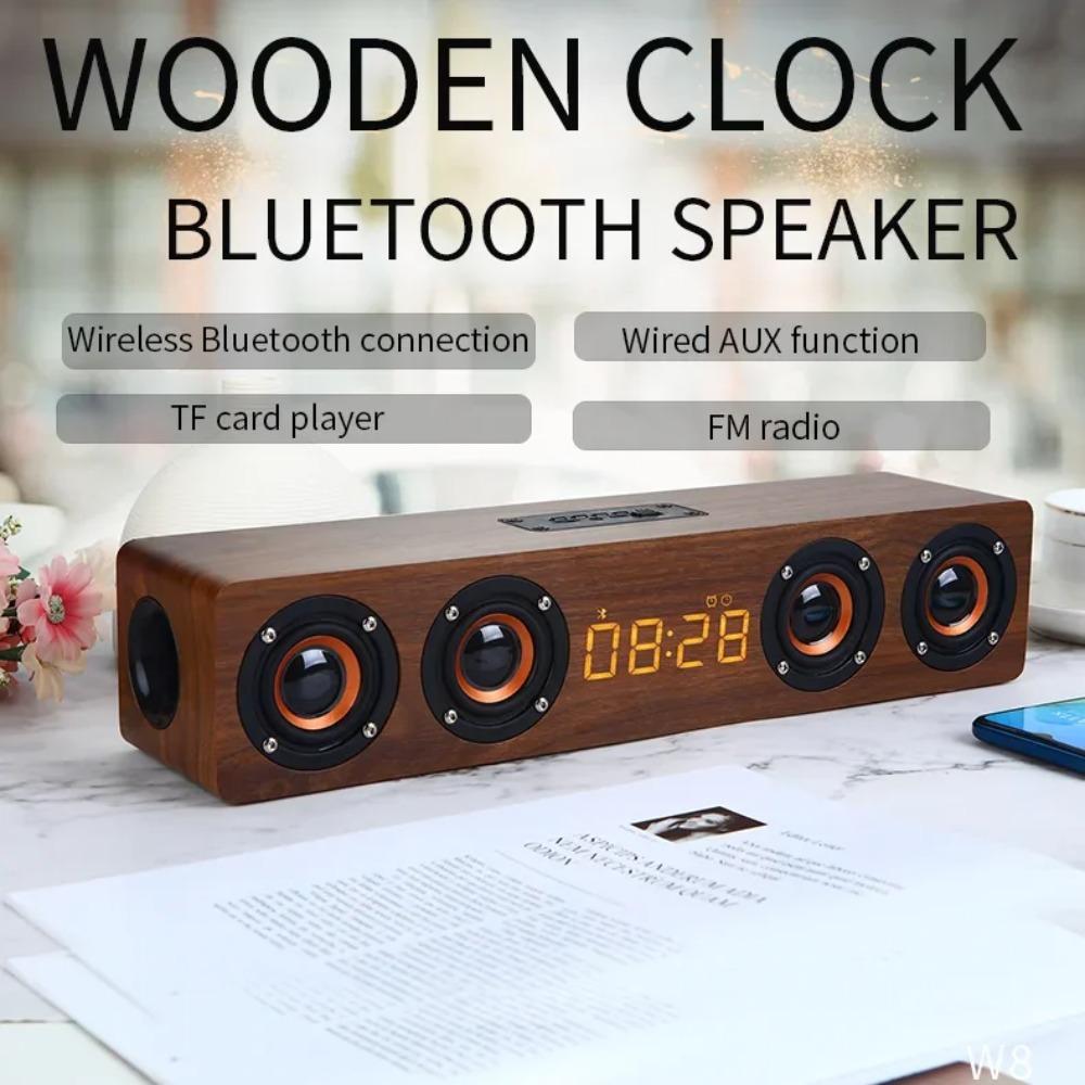 Wooden Soundbar Bluetooth Speaker Music Acoustic System 40W HIFI Stereo Music Surround LED Display Outdoor Speaker With FM Radio