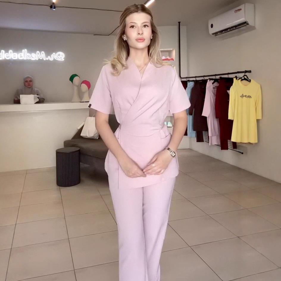 2025 Summer Women's Lace-Up Casual Two-Piece: Short-Sleeve Top & Fashion Trousers for Commuting