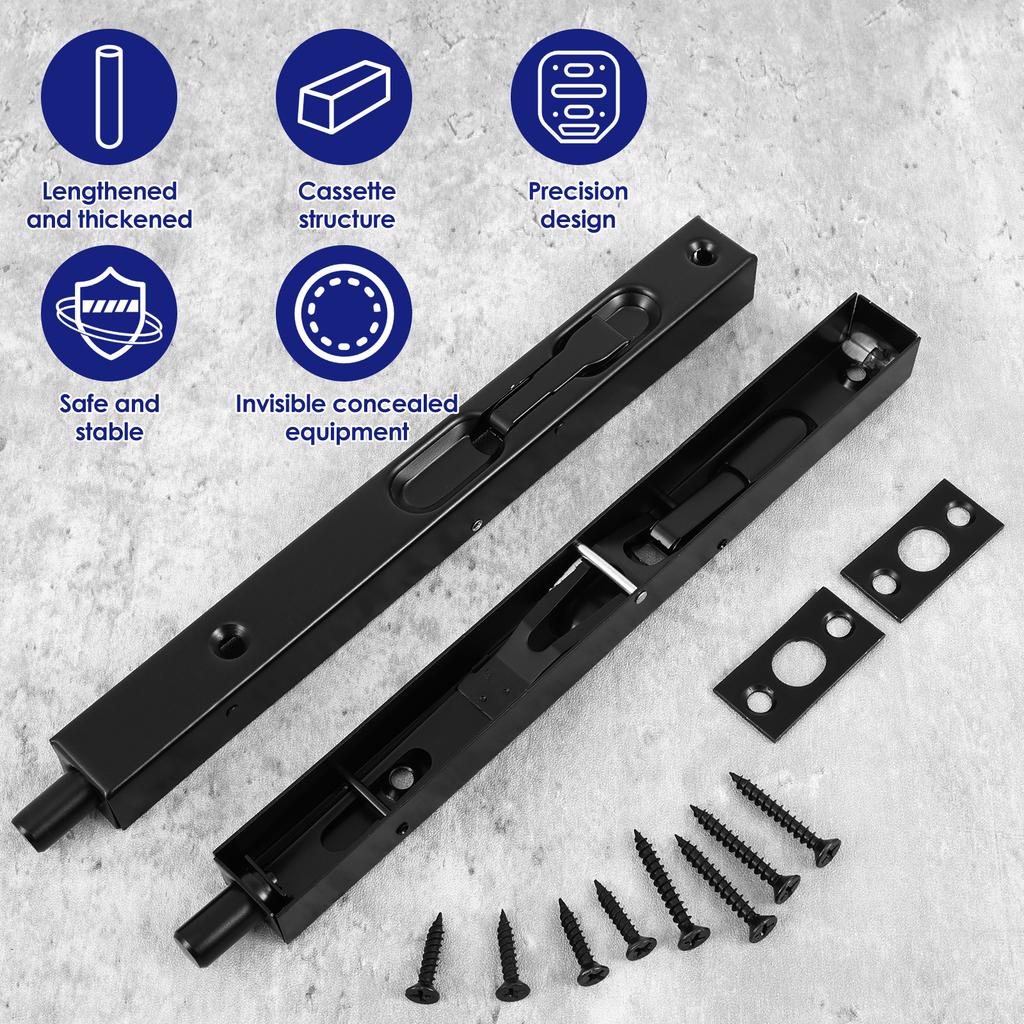 4 Pcs Flush Bolt for Double Door 8 Inch Heavy Duty Chrome Plating Flush Latch Bolts Concealed Security Lock with Screws for Home