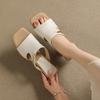 Fashion NEW Summer Women Slippers Square Toe Strange Heel Shoes Genuine Leather Shoes for Women Soft Chain Women Sandals Modern Slippers