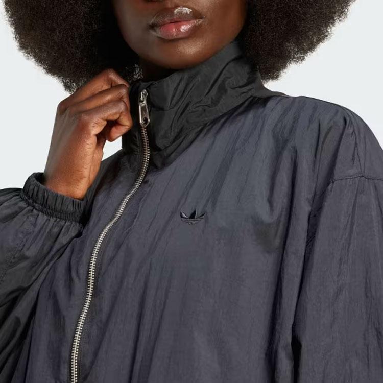 Adidas Originální prémiový nylonový větrovka s límcem stojáčkem a dlouhým rukávem na zip dámský svrchní oděv černý IT6726