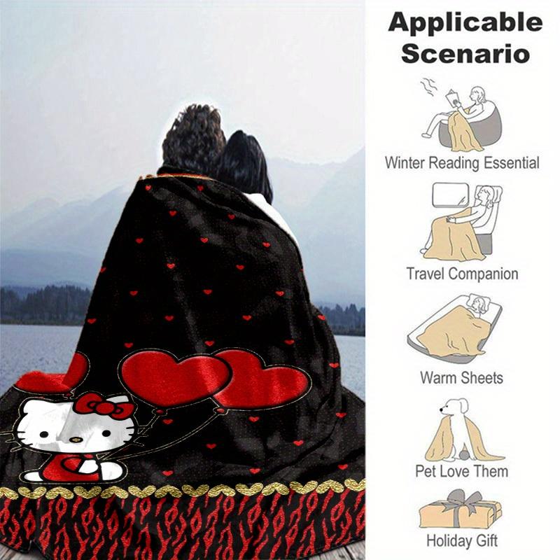 1pc. Hello Kitty Red Heart Balloons Patterned Blanket - Perfect for Home, Office, Outdoor Use, Gift Idea, Suitable for All Seasonsz041746