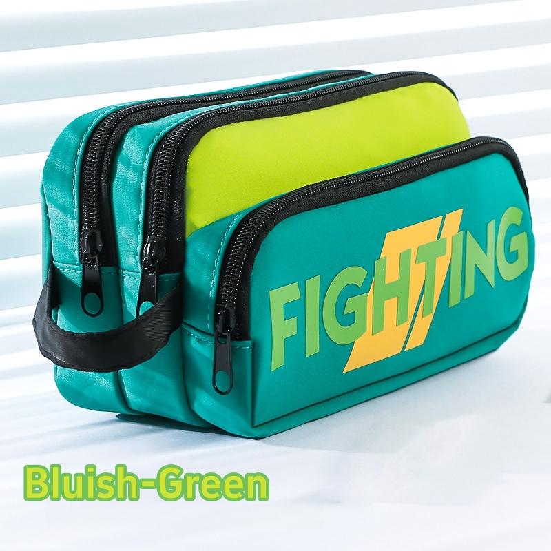 1pcs Slogan Fighting 3-Layer Large Capacity Pencil Case Portable Handle Durable Color Pen Bag Dirty Resistant Pouch