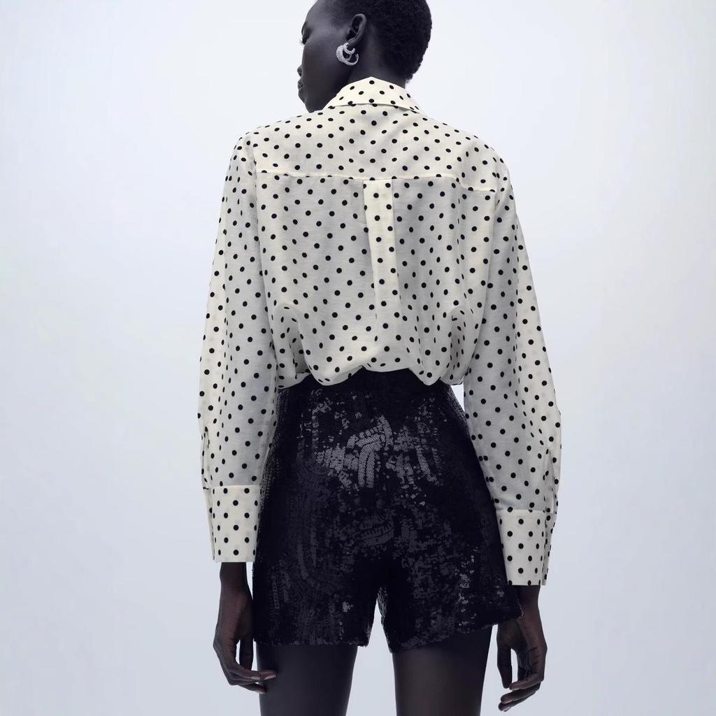 Women's Polka Dot Shirt with Bow - Spring/Summer 2025 Collection: Sweet, Versatile Drape, and Simple Design.
