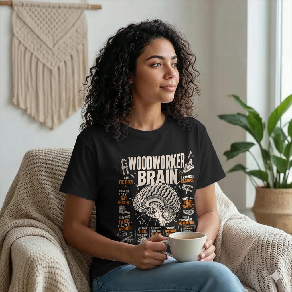 Woodworker Brain Funny Humor T-Shirt Men Woodworking Casual Cotton Tee Shirt Crewneck Short Sl