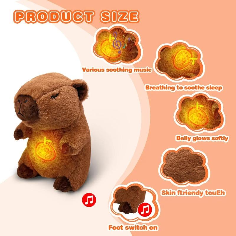 Breathing Capybara Baby Animals Plush Toys Kids Plush Doll Baby Sleep Companion Sound and Light Doll Toy  with Hug Stuffed
