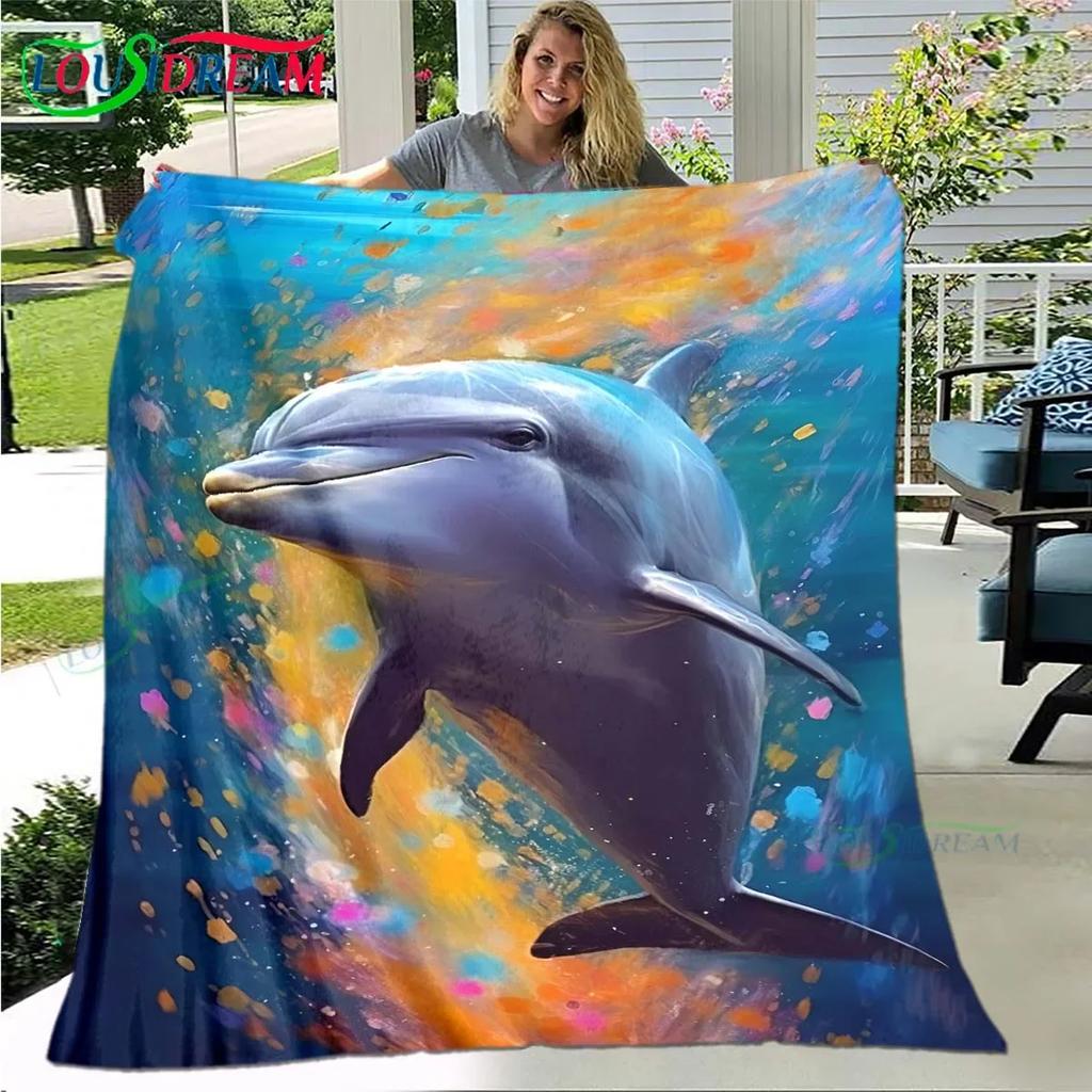 3D Fashion Dolphin Printed Four Seasons Blanket Sofa Cover Travel Bed Plush Blanket Travel Office Break Blanket Birthday Gift