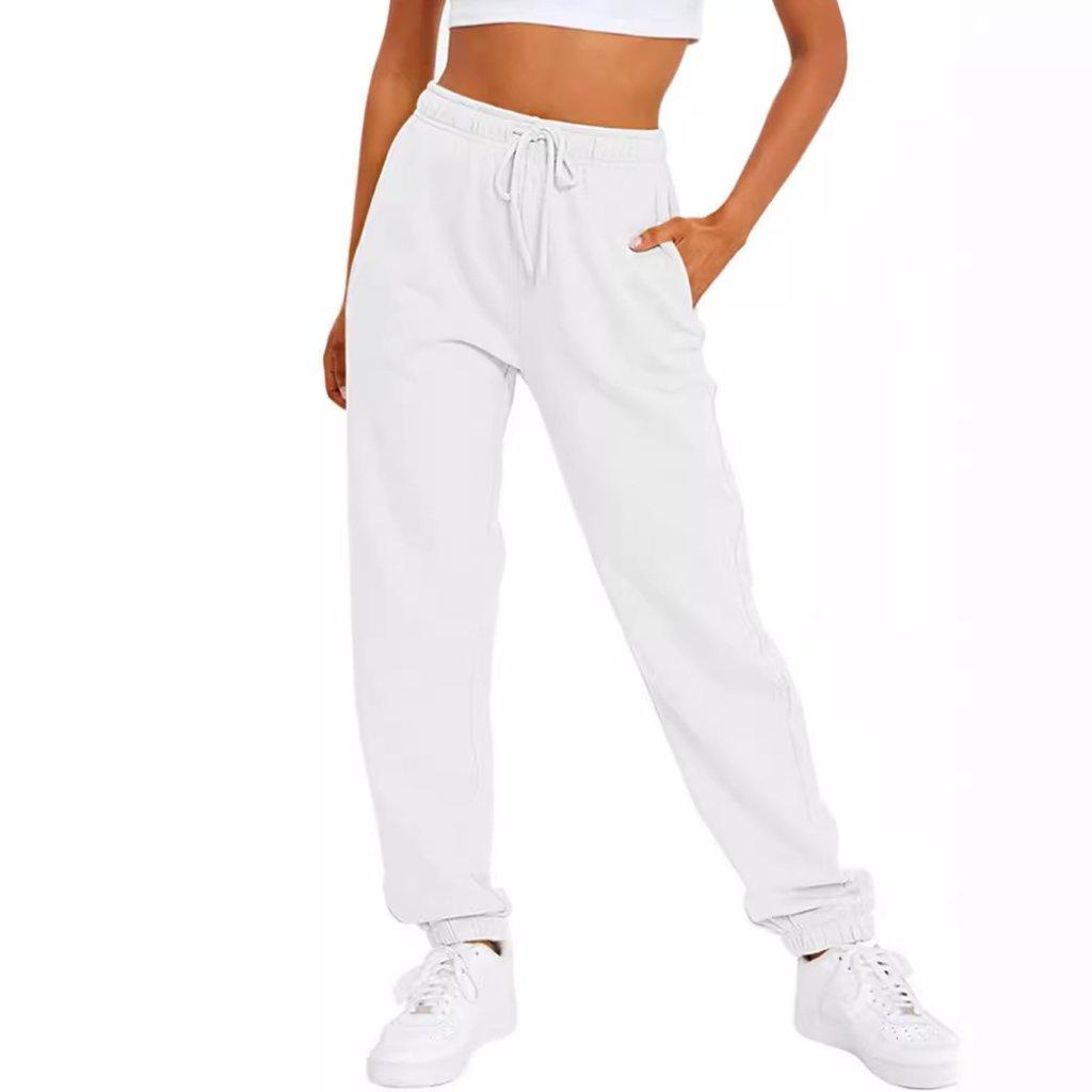 Solid Color Women Pants Pocket Long Women's Fleece-Lined High-Waist Casual Pants Autumn Winter Loose American Style Clothing