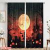 2pcs,2D Plane Printing Curtain Popular Halloween Witch Flying On Broomstick3 Polyester Woven (without Rod) Decorations Outdoor