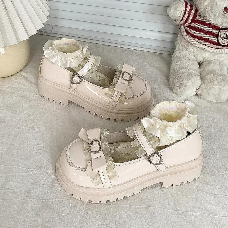 Fashion Shoes for Women 2025 New Summer High Quality PU Mary Jane Shoes Round Toe Medium Heel Bow Knot One-Word Buckle Women's Shoes