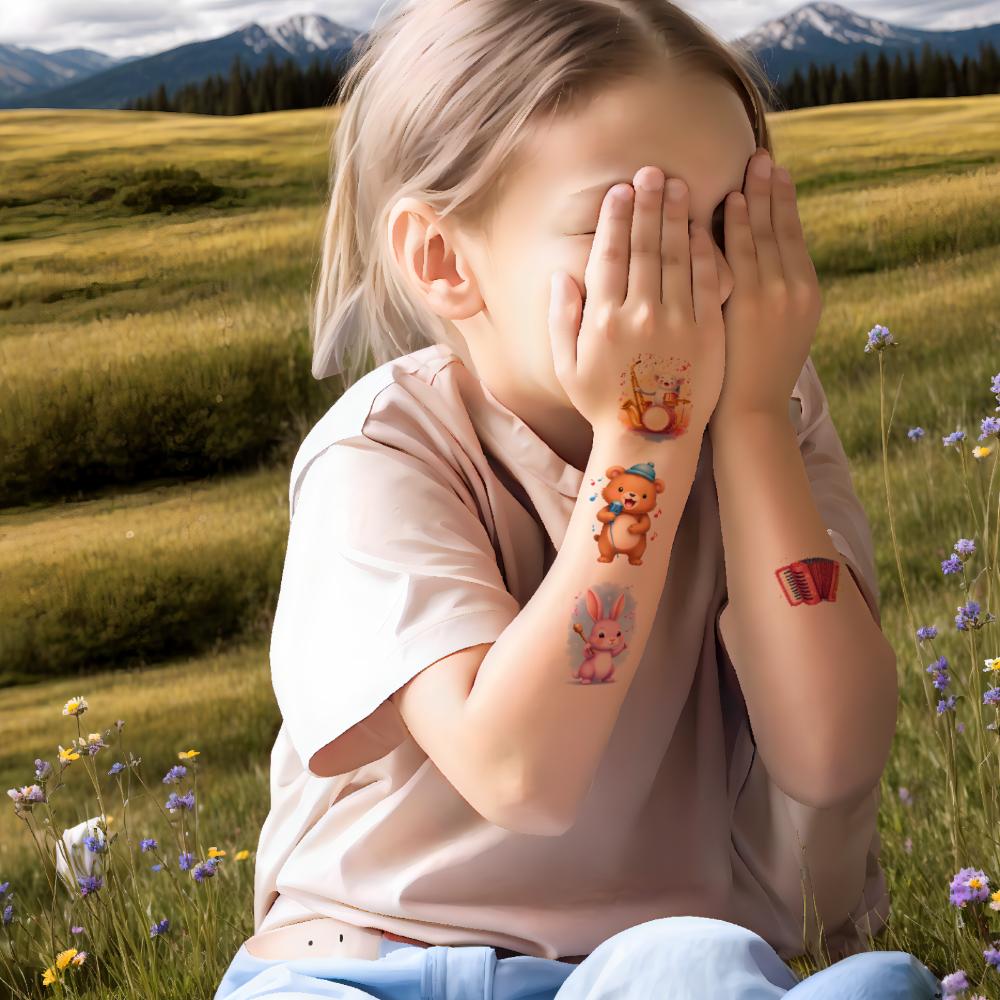 54pcs Temporary Tattoo Animal Musicians Cartoon Instrument Characters Temporary Tattoo Stickers For Children Cheeks Boys