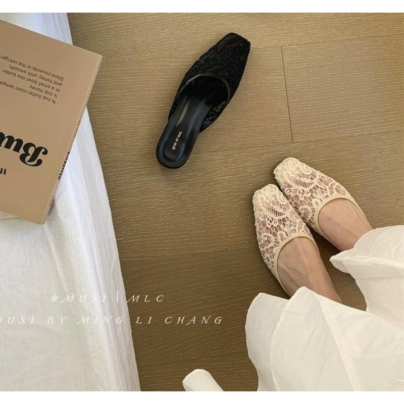 2025 Sommer Neu Spitze Damen Pantoletten Hausschuhe Zehenbedeckende Schuhe Damen Outdoor Casual Strand Urlaub Pantoletten