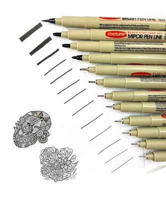 Zeichnen schwarze Nadel schwarz 12 dünn dick Marker schnelltrocknender Stift, Liner, Stift, Stift, Stück, Pinsel, 0.03, 0.05, 0.3, 0.4, 0.5, 0.8, 1, 2, 3, BR, Stift,