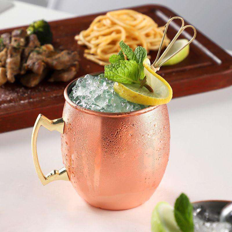 500ml Moscow Mule Mug Stainless Steel Cup Beer Mug Iced Coffee Cup Hammered Copper Plated Cup for Cocktail Drinks Bar Drinkware