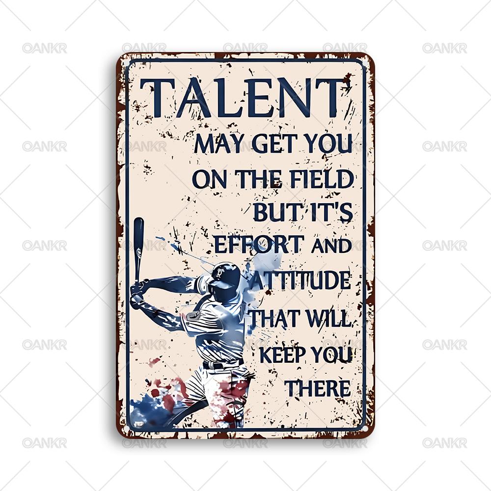 Classic Baseball Art Poster Metal Tin Sign Vintage Gymnasium Practice Poster Metal Signs for Gym Man Cave Home Wall Decor