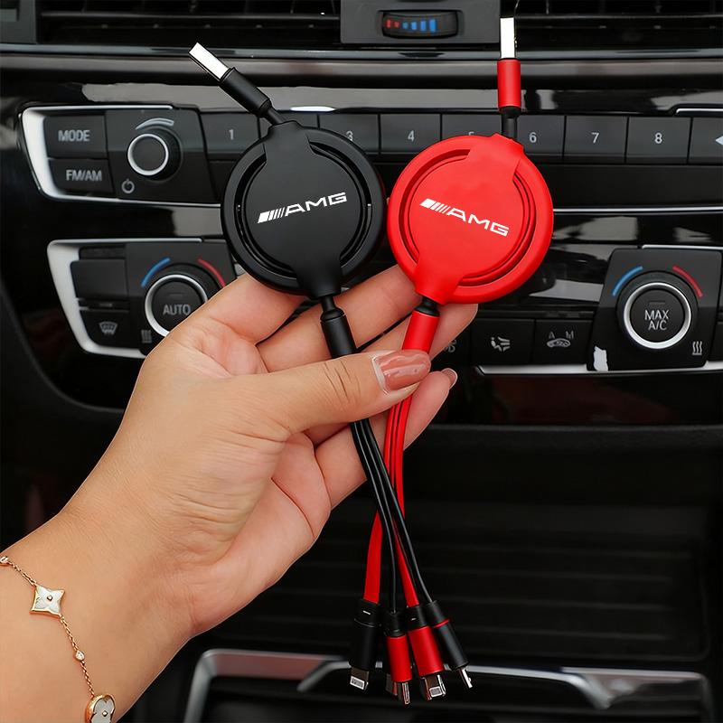 Car USB Quick Charger Data Cable Micro Type-C Lightning 3 In 1 For Mercedes Benz AMG GLE GLS CLA CLE GLC CLS GLA Tire Valve Cap