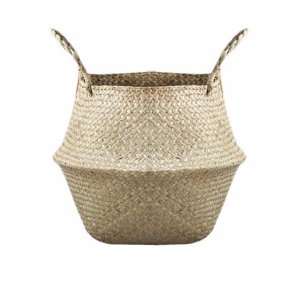 Basket Rattan Folding Wicker Handle Round Sea Grass Plant Storage Garden Flower Pot Decoration Dirty Clothes Storage Basket