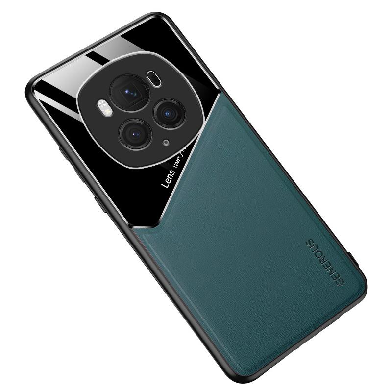 

For Honor Magic6 Pro 5G Back Cover PU+TPU+PC Cell Phone Case Support Magnetic Car Mount Green