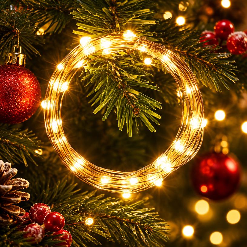 LED Copper Wire String Lights, 10m 100 LEDs, USB Powered, IP44 Waterproof