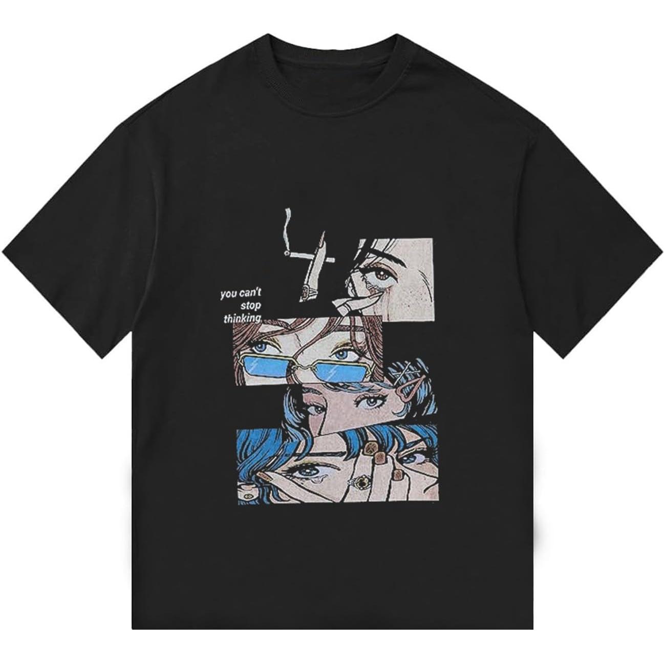 

Men s Retro Comic Collage Graphic Tee, You Can t Stop Thinking Streetwear Oversized T-Shirt XXL чорний