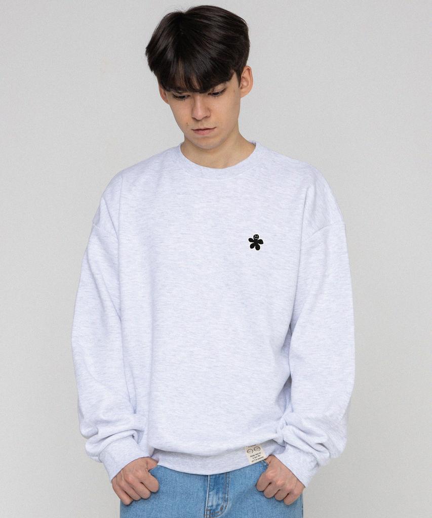 GRAVER [Unisex] Black Odd Flower Embroidered Sweatshirt_Melange White