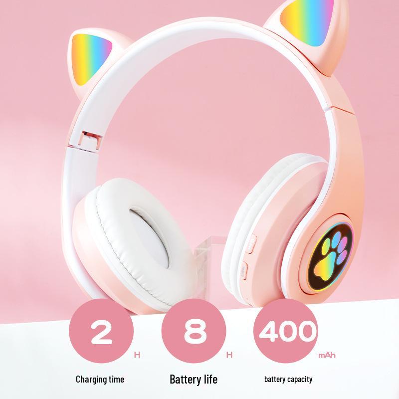 Cat Ear Luminous Bluetooth Headset B39: Foldable, Card Slot, Wireless Earbuds, Universal Compatibility